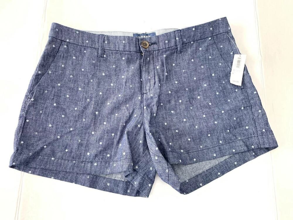 Old Navy Blue Linen Blend Chambray Denim Polka Dot Everyday Shorts Sz 6 New